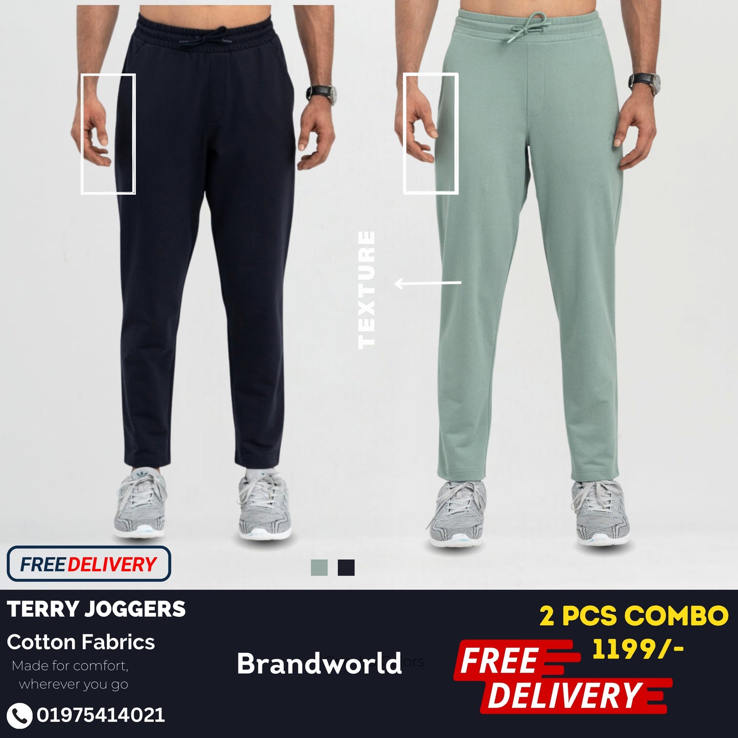 Terry Cotton Joggers- 2 pcs(Green & Black)