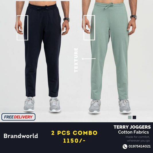 Terry Cotton Joggers- 2 pcs(Green & Black)