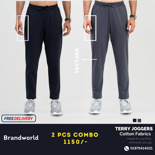 Terry Cotton Joggers- 2 pcs (Black & grey).