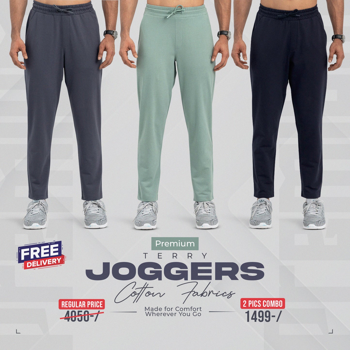 Terry Cotton Joggers- 3 pcs(Green, Grey & Black)