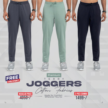 Terry Cotton Joggers- 3 pcs(Green, Grey & Black)