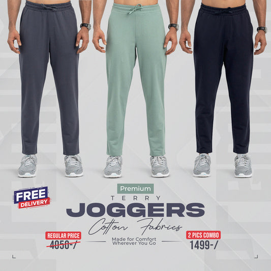 Terry Cotton Joggers- 3 pcs(Green, Grey & Black)