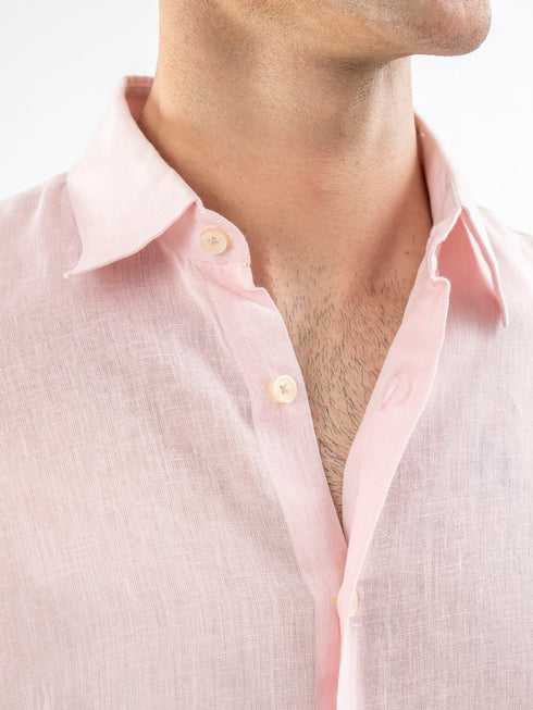 Pink Airy Linen Blended Shirt.