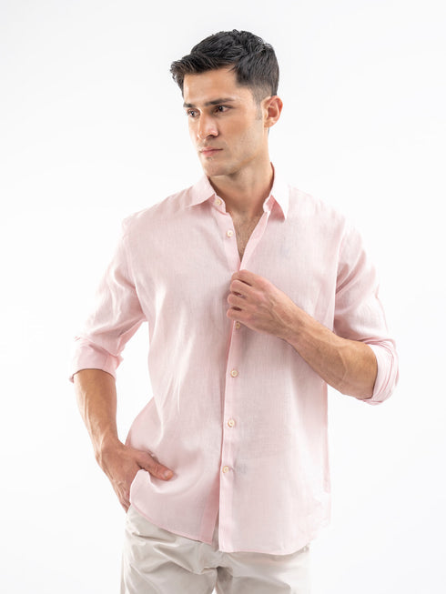 Pink Airy Linen Blended Shirt.