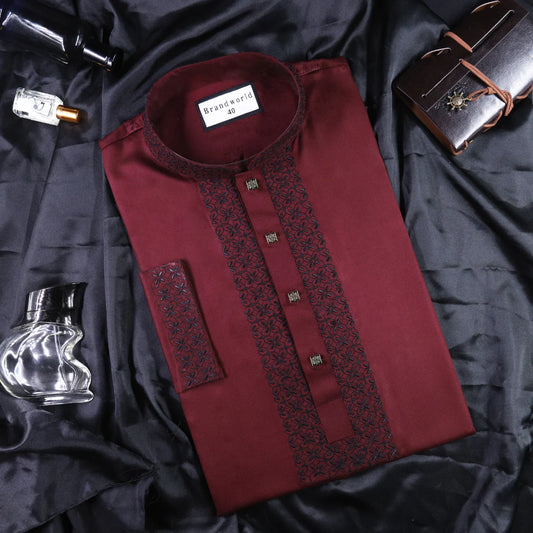 Men Embrodery Panjabi-Marron